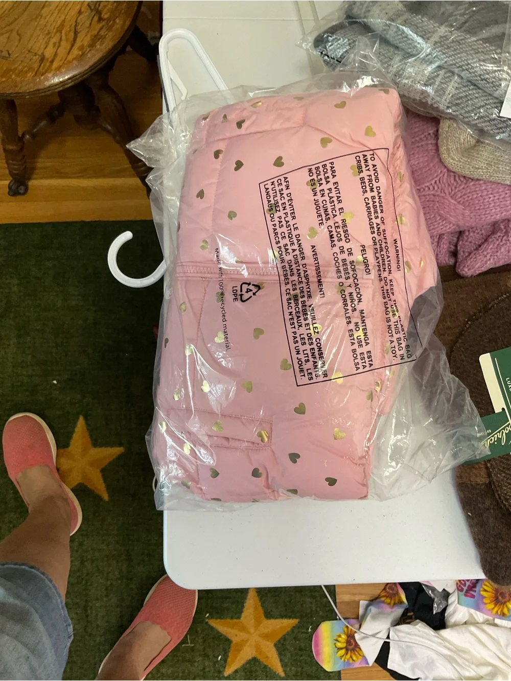 The Children's Place Pink Puffer Jacket with Gold Heart Print